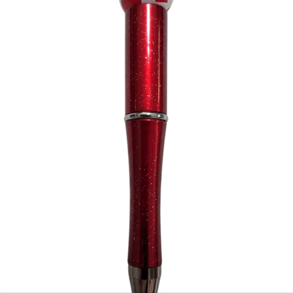 Handcrafted Red and White Beaded Pen Rhinestone Love Handmade NEW